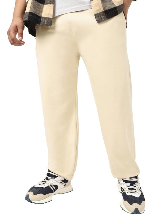 Bewakoof Mens Solid Oversized Fit Poly Cotton Plus Size Joggers_646456_Beige_5XL