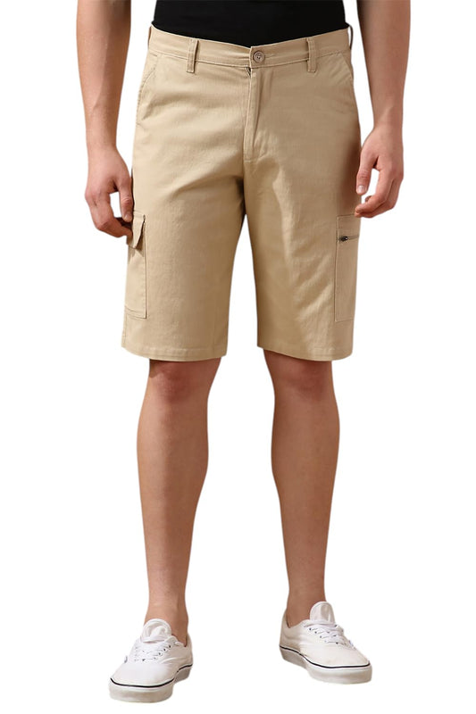 Dennis Lingo Men Beige Solid Regular fit Cargo Shorts
