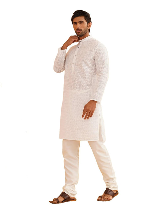 SOJANYA Ethnic Motifs Embroidered Thread Work Pure Cotton Straight Kurta With Churidar