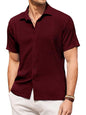 Pinkmint Mens Popcorn Shirt Comfortable Short Sleeve Shirts Casual Textured Shirt (Pack of 1) Maroon