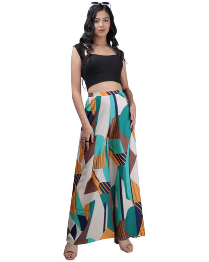 Eyebogler Women Graphic Printed Pure Cotton Flared Palazzo