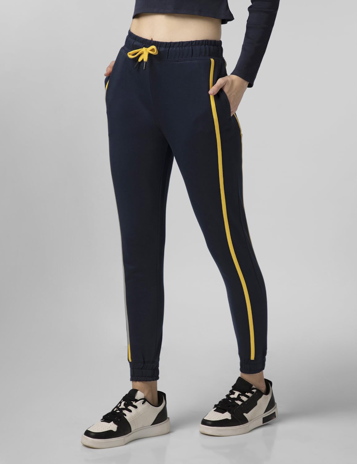 FYLTR Womens Joggers with Side Tape Detailing - Elasticated Waistband | Contrast Drwacord | Elastic Hem