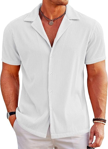 CB-COLEBROOK Mens Casual Button Down Shirts Short Sleeve Regular Fit Fashion Spread Beach Shirts Tops (in, Alpha, XL, Regular,