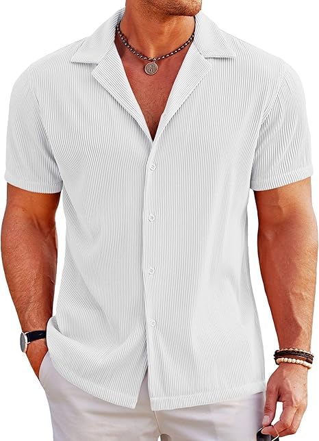 CB-COLEBROOK Mens Casual Button Down Shirts Short Sleeve Regular Fit Fashion Spread Beach Shirts Tops (in, Alpha, XL, Regular,