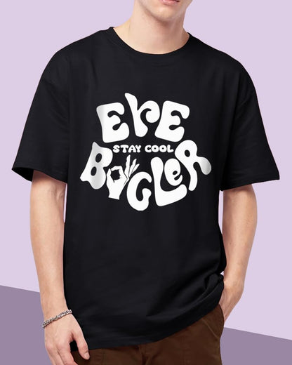 Eyebogler MenS Letter Print Oversized Fit T-Shirt (T811_Black