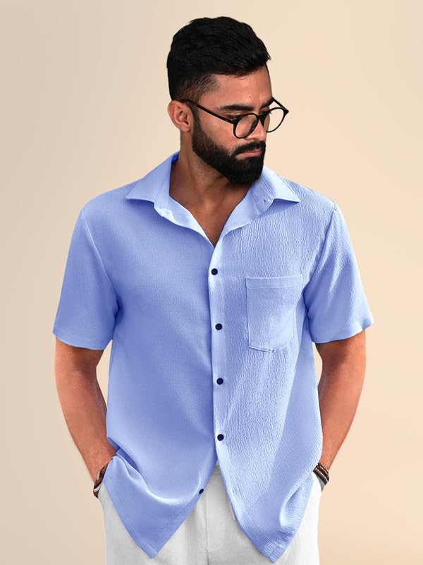 PinkMint Popcorn Shirt for Men ll Textured Shirts for Men ll Stylish Half Sleeve Shirt ll Goa Wear ll Regular Fit Shirt