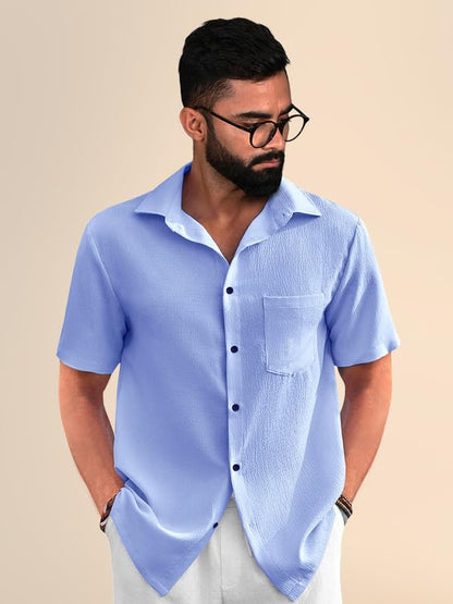 PinkMint Popcorn Shirt for Men ll Textured Shirts for Men ll Stylish Half Sleeve Shirt ll Goa Wear ll Regular Fit Shirt