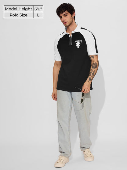 The Souled Store Official Punisher: Skull Men and Boys Short Sleeves Collared Neck Black and White Printed Cotton Blend Regular
