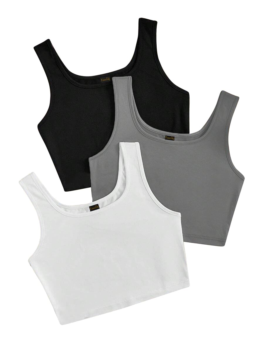 Toochki Top for Women | Spandex | Crop | Black White Grey | Short | Western| Pack of 3 Tops | Tunics