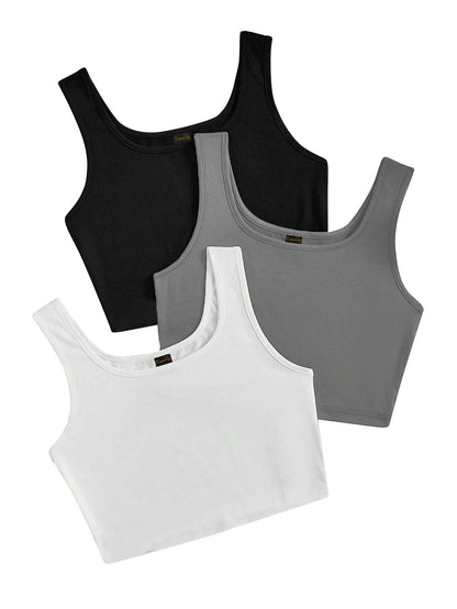 Toochki Top for Women | Spandex | Crop | Black White Grey | Short | Western| Pack of 3 Tops | Tunics