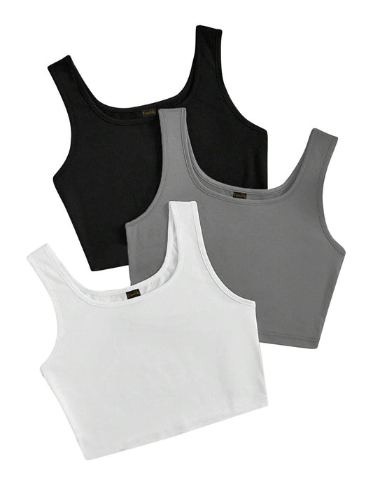 Toochki Top for Women | Spandex | Crop | Black White Grey | Short | Western| Pack of 3 Tops | Tunics