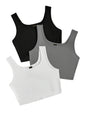 Toochki Top for Women | Spandex | Crop | Black White Grey | Short | Western| Pack of 3 Tops | Tunics