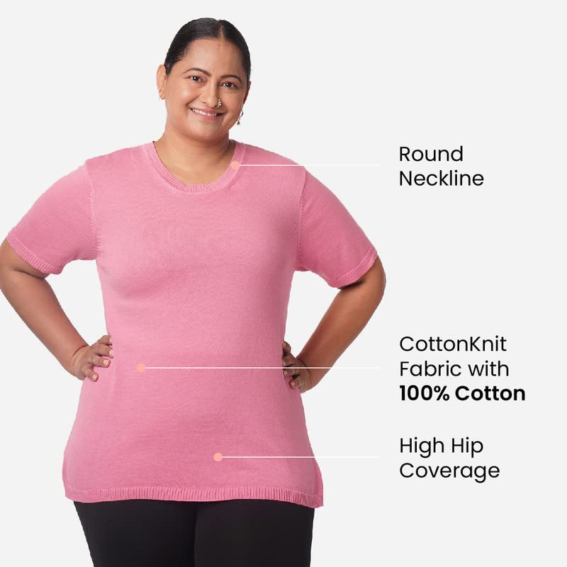 BlissClub Women at-Ease Cotton Knit Tees | 100% Cotton | CottonKnit Fabric | Loose Half-Sleeves | Western Tops | Side-Slits | Hi