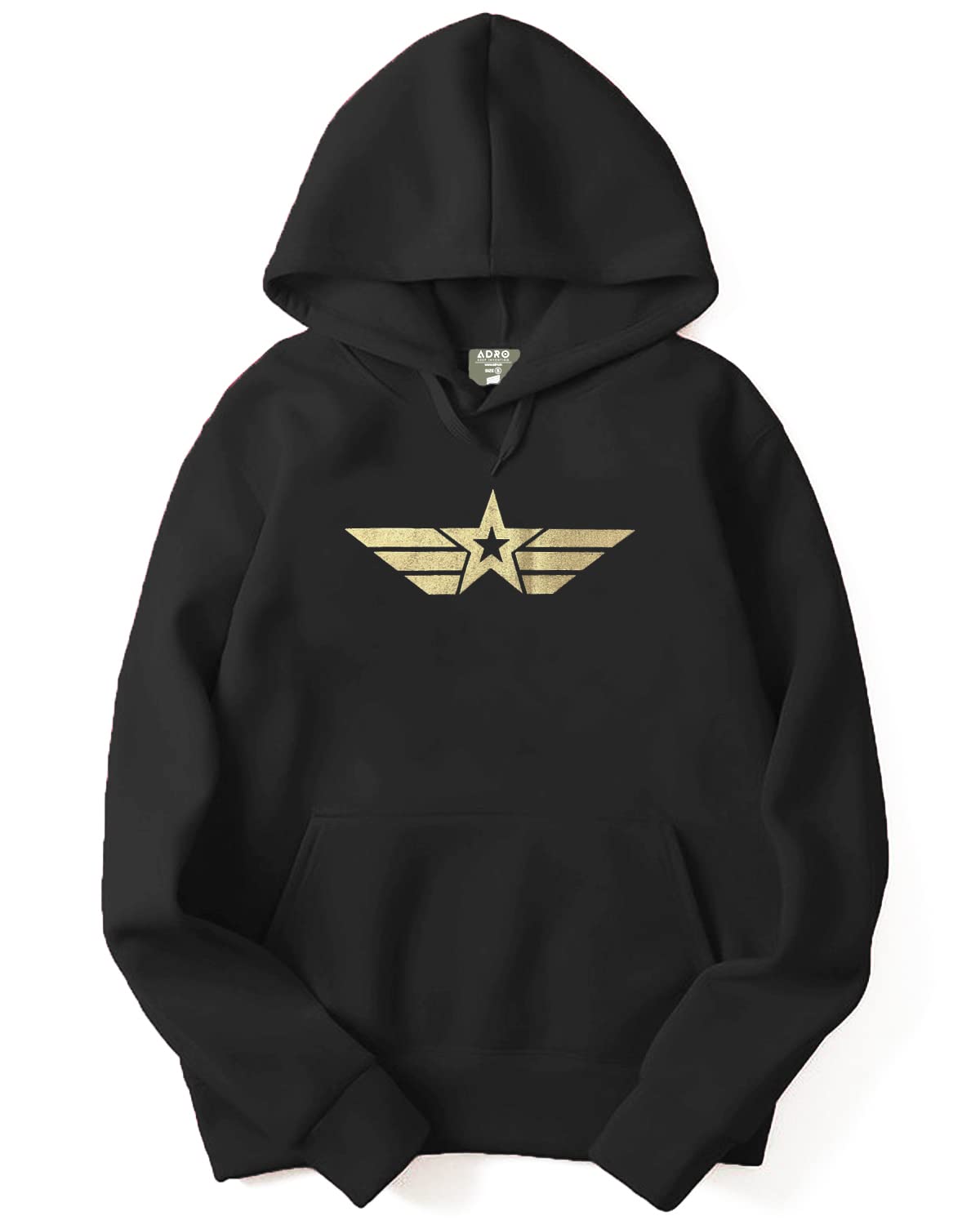 ADRO Men's Cotton Neck Hooded Sweatshirt (H20-GL-GAP-BL_Black)
