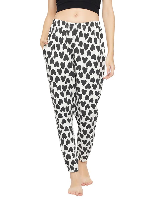 Clovia Womens Cotton Cotton Print Me Pretty Joggers in White (LB0209P18_White_XXL)