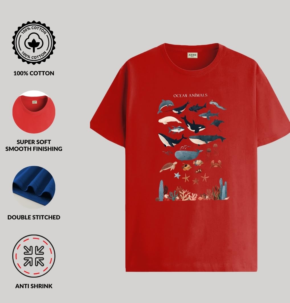 ADRO T Shirts for Boys & Girls || Ocean Sharks Printed T-Shirt || Ages 3-14 || 100% Cotton Round Neck Tshirt for Boys & Girls||K