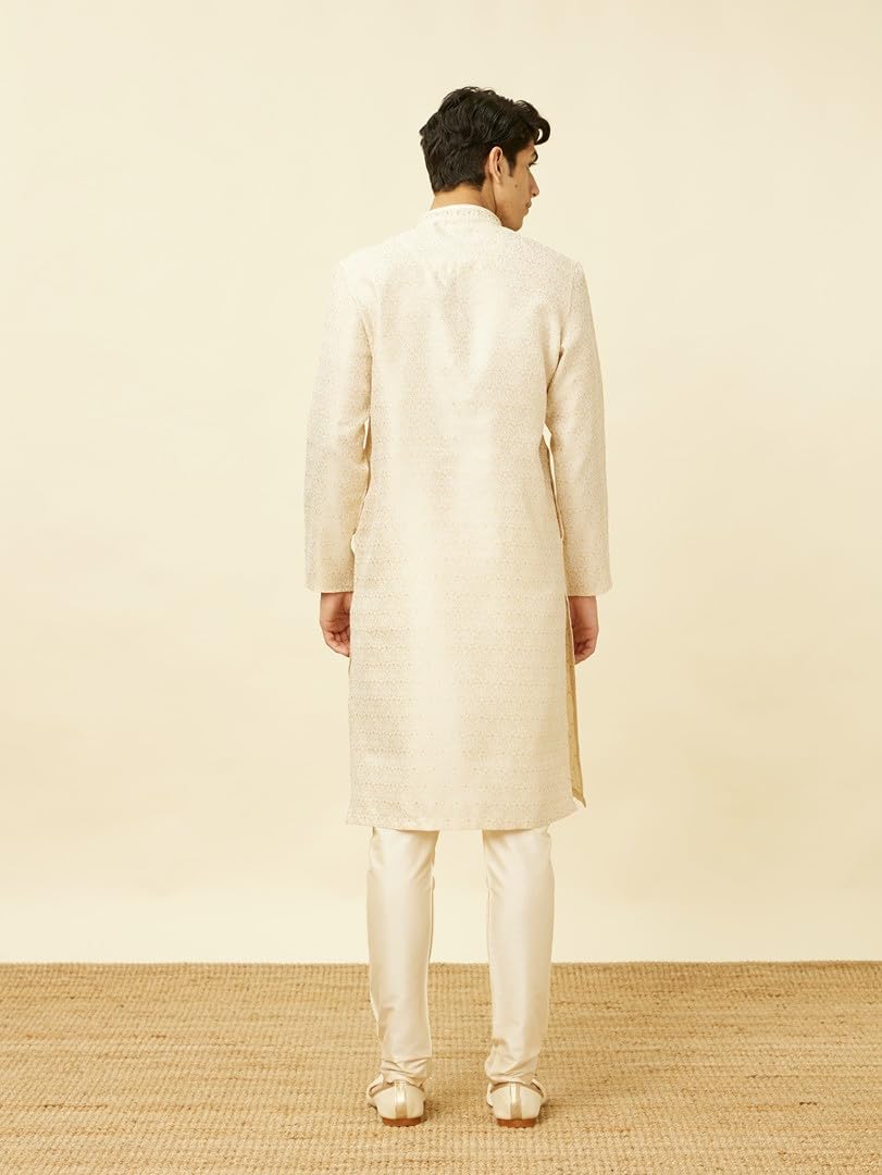 Manyavar Mens Beige Art Silk Kurta Pyjama Set