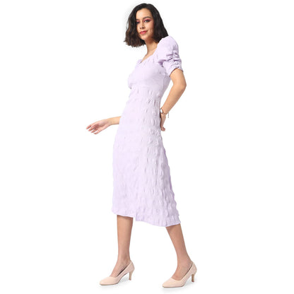 Campus Sutra Women'S Solid Lilac Dress With Slit Detail For Casual Wear | Short Sleeve | Polyester Midi Length Dress Crafted Wit