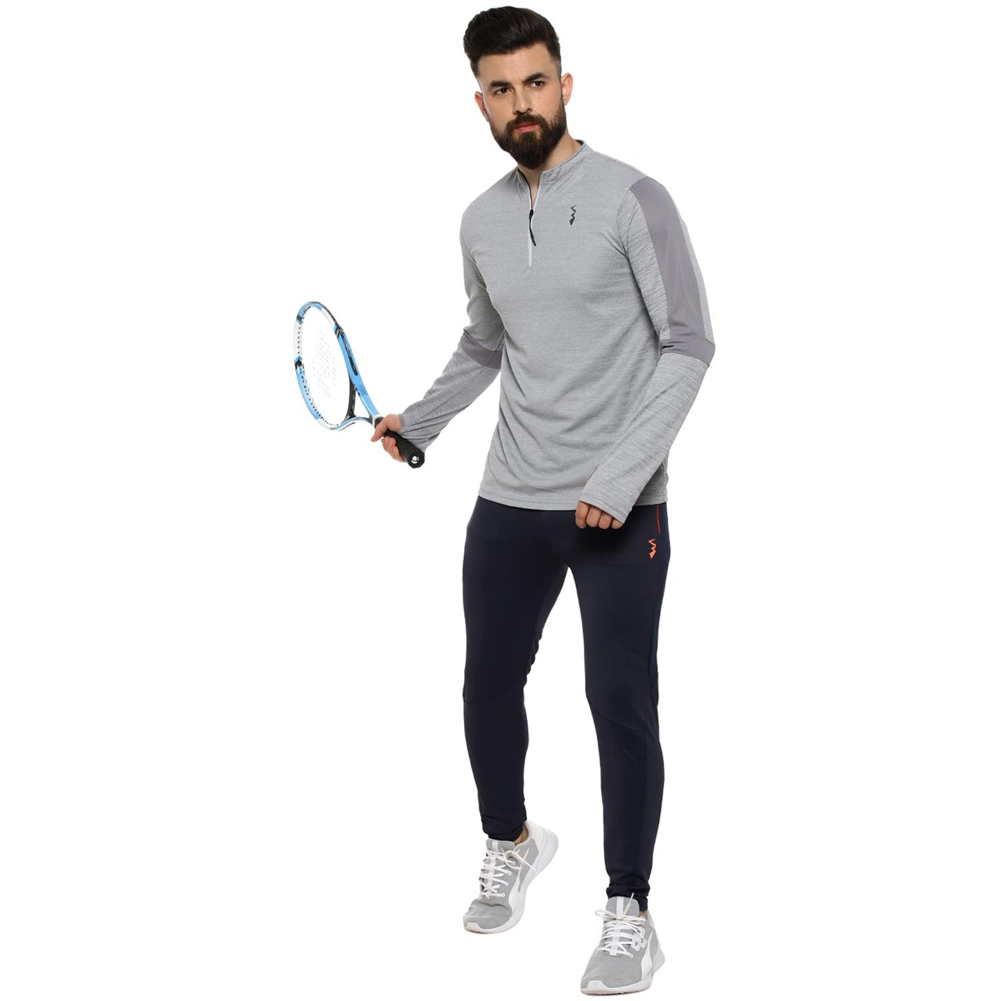 Campus Sutra Mens Light Grey Full Sleeve Regular Fit T-Shirt for Active Wear |Zip Closure|T-Shirt Crafted with Comfort Fit and