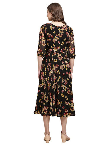 Preneum WomenS Maxi Fit & Flare Latest Style Print Georgette Regular Sleeves Casual Maxi Dress || Summer Dress Festival & Occas