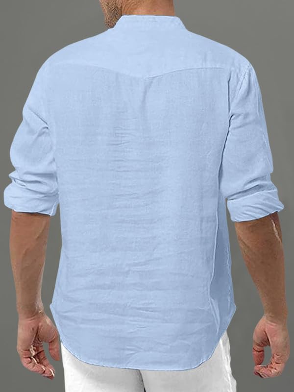 Macsivo MenS Cotton Blend Short Kurta With Solid Mandarin Collared Full Sleeve Curved Hem Length | Kurta For Men Stylish Sky Bl