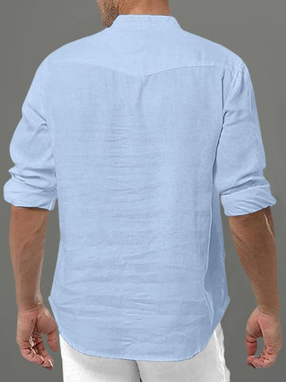Macsivo MenS Cotton Blend Short Kurta With Solid Mandarin Collared Full Sleeve Curved Hem Length | Kurta For Men Stylish Sky Bl