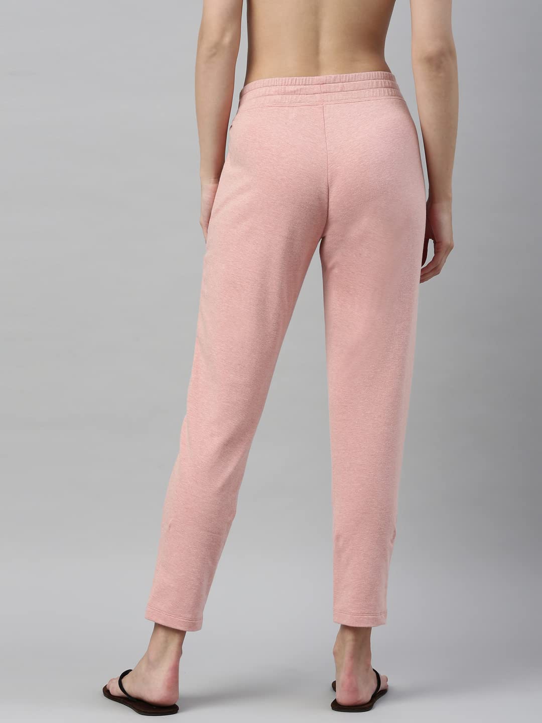 Enamor Essentials Womens Slim Fit Mid Rise Cotton French Terry Ankle Length Lounge Pants with Wide Waistband Drawstring & Side P