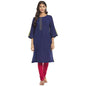 Fabindia Women Round Neck Placket Medium Kurta Cotton_XS Navy Blue