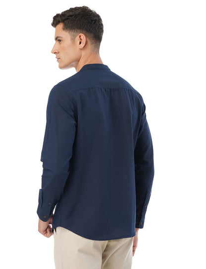 FYLTR Mens Solid Slim Fit 100% Cotton, Linen Look Casual Shirt Cool Blue