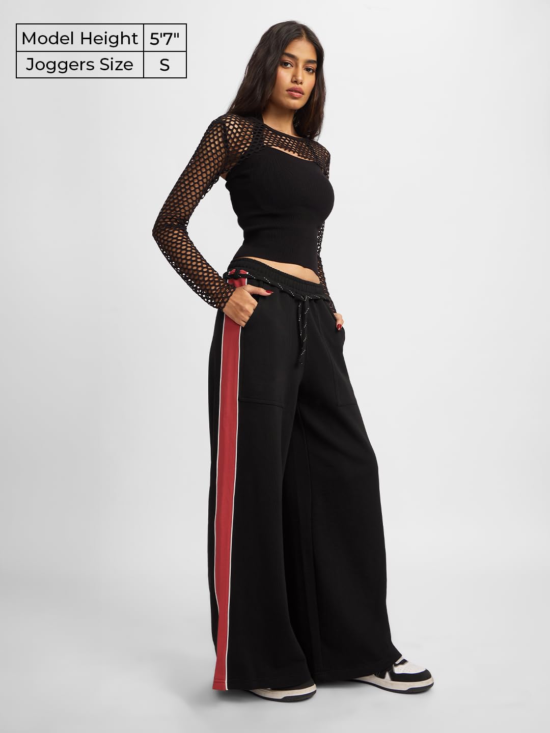 The Souled Store Solids : Onyx Black Women and Girls Pull On Cotton Baggy Fit Flared Joggers