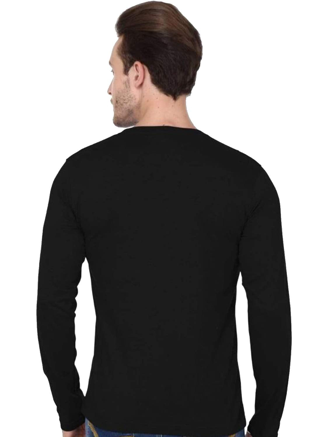 ADRO Men's Full Sleeve Cotton T-Shirt (FS-C-PLN-BL_Black)