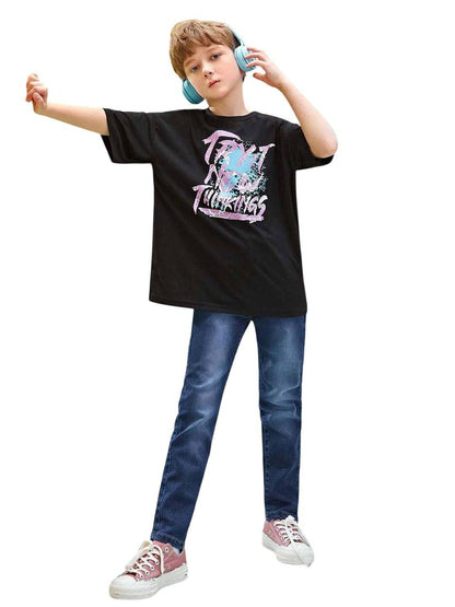 Kotty Boys Straight Fit Cotton Lycra Blend Solid Jeans