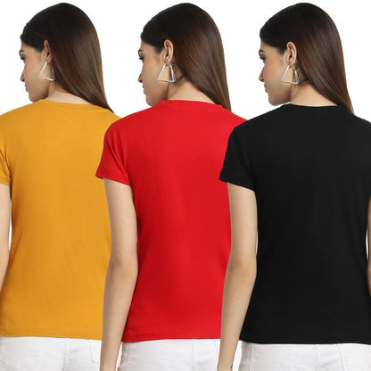 Preneum Womens Cotton Regular Fit Latest Graphic Stylish Printed Short Sleeves Casual T-Shirt || Latest Trendy & Style (Pack 3)