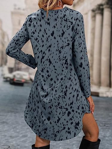 Greciilooks Western Dress For Women| Leopard Printed Rayon Western Dress| V Neck Low Hem Tunic Dress| Rolled Long Sleeve Western