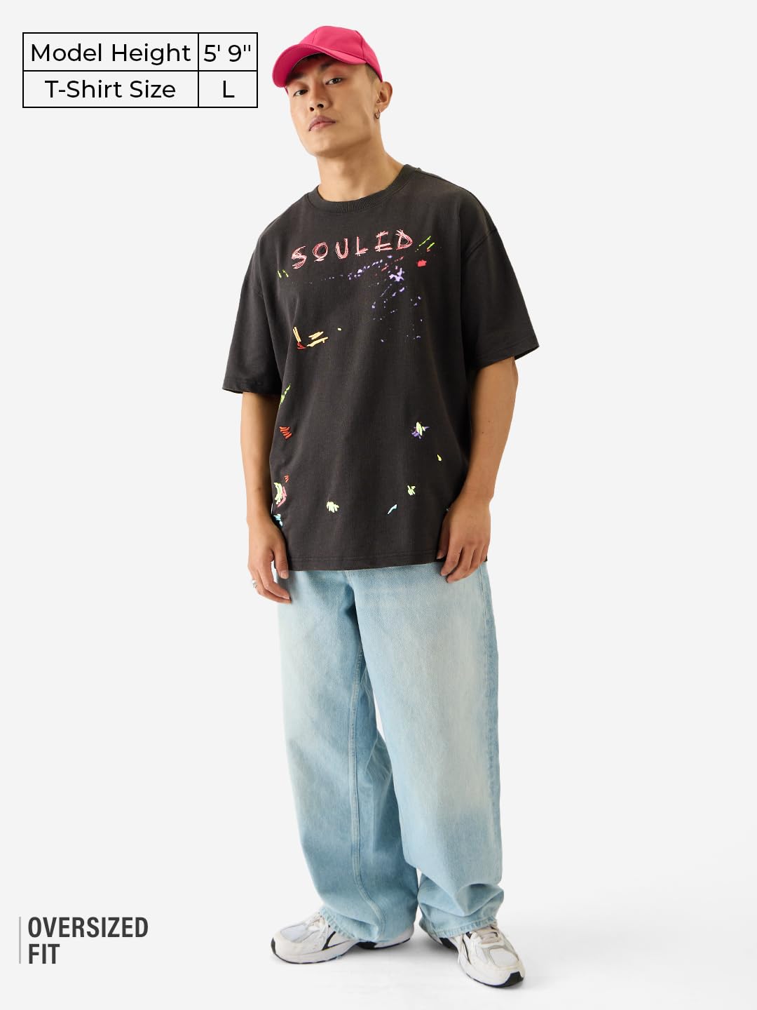 The Souled Store Painted Mr. Soul Men and Boys Short Sleeve Round Neck Black Graphic Printed Cotton Oversized T-Shirts
