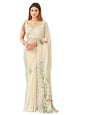 Womanista Womens Satin Hand Print Saree for Women | Fancy Floral Print Striped Saree (TI3313_Cream)