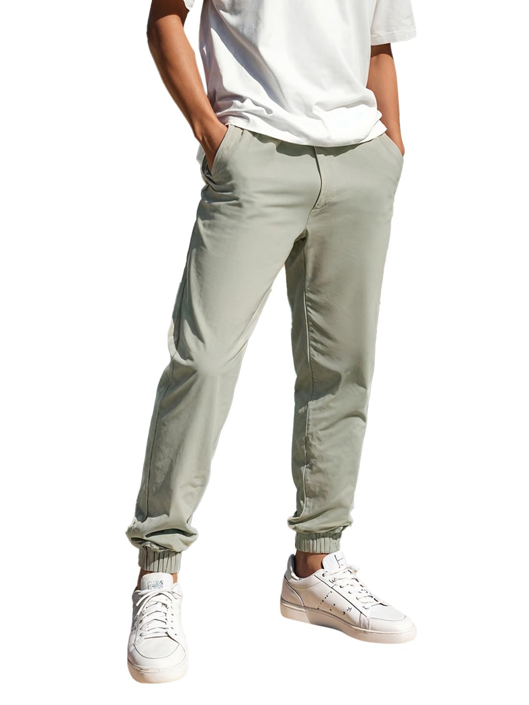 Bewakoof Mens Solid Regular Fit Cotton Joggers Green