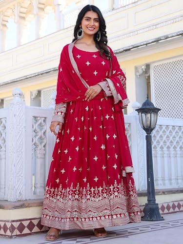 Fashion Basket Georegtte Embroidered Anarkali Long Dress For Women