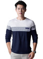 Noble Monk MenS Round Neck Full Sleeves Striped Regular Fit T-Shirt Navy Blue White
