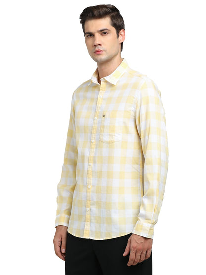 Turtle Men 100% Cotton Slim Fit Light Yellow Casual Shirt