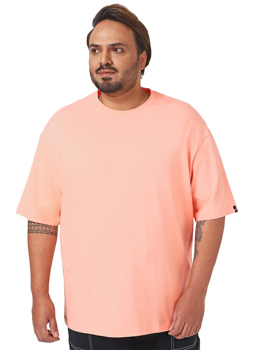 Bewakoof MenS Solid Oversized Fit Half Sleeve Round Neck Cotton Jersey Plus Size T-Shirt_646815_Orange_6Xl