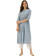 Varanga Women'S Blue & White Floral Printed A-Line Kurta | Comfortable Cotton Fabric | Stylish Ethnic Wear (Medium)