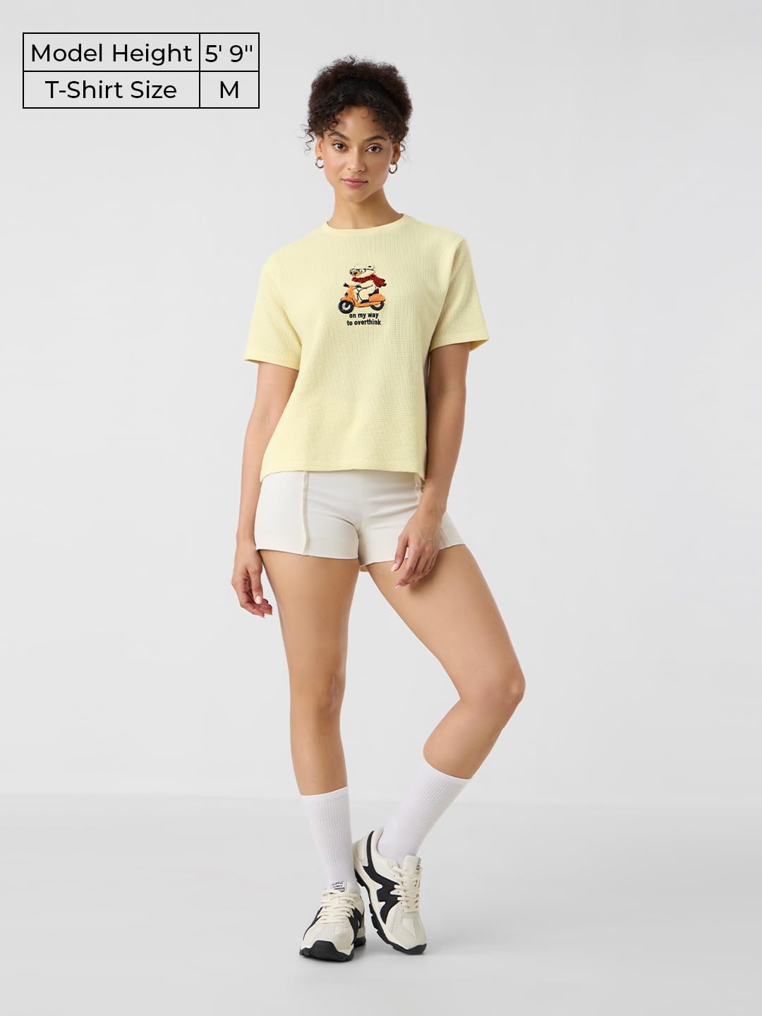 The Souled Store Textured T-Shirt: On My Way to Overthink Women and Girls Short Sleeves Round Neck Off White Embroidered Cotton