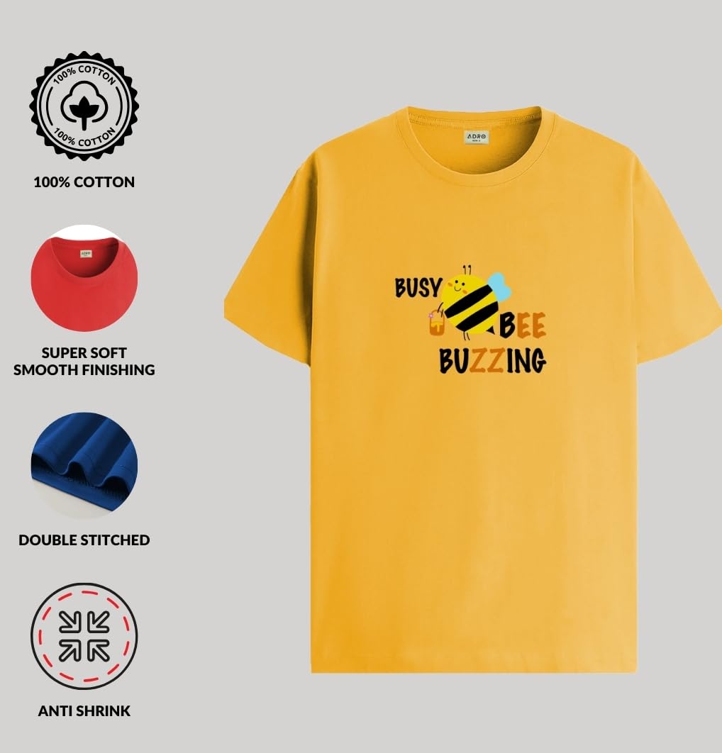 ADRO T Shirts for Boys & Girls || Busy Bee Printed T-Shirt || Ages 3-14 || 100% Cotton Round Neck Tshirt for Boys & Girls||KRN-B