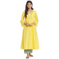 Fabindia Women Cotton Silk Embroidered Long Kurta Green_Xl