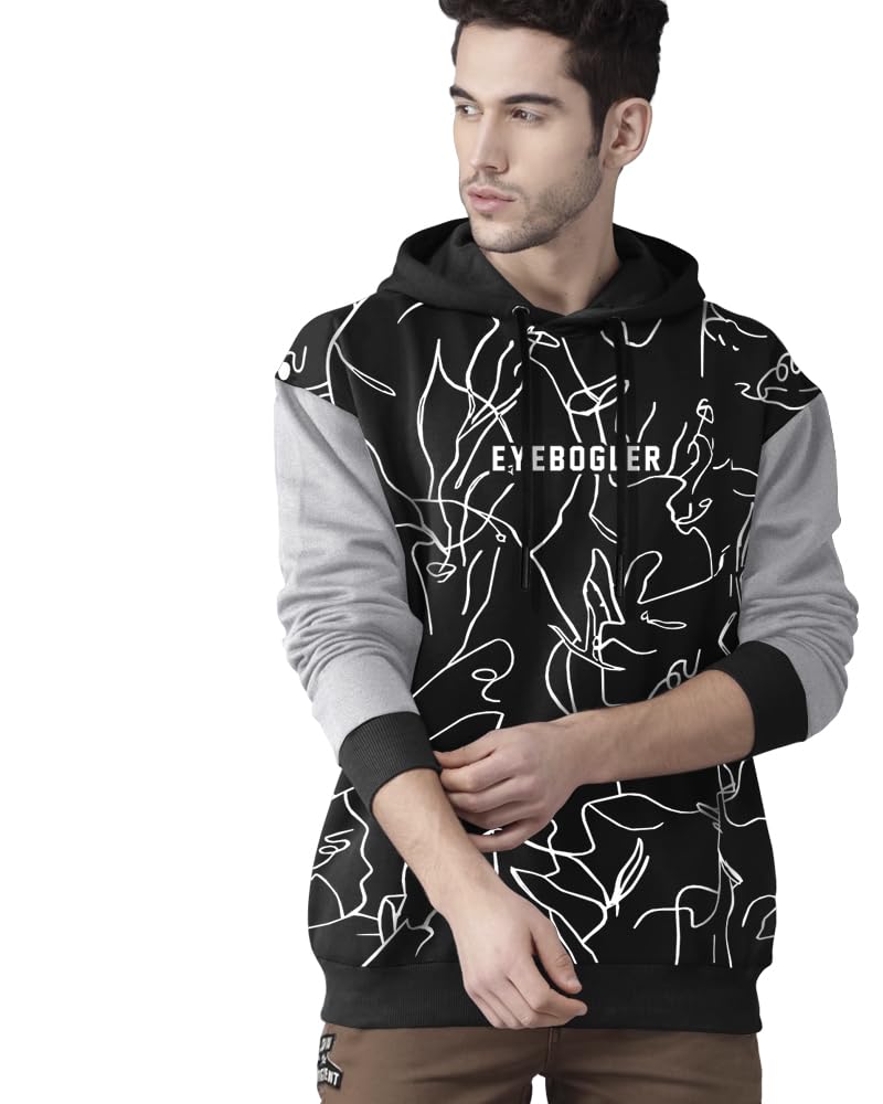 Noble Monk MenS Printed Cotton Blend Hooded Neck Sweatshirt | Full Sleeves | Casual Hoodie For Men