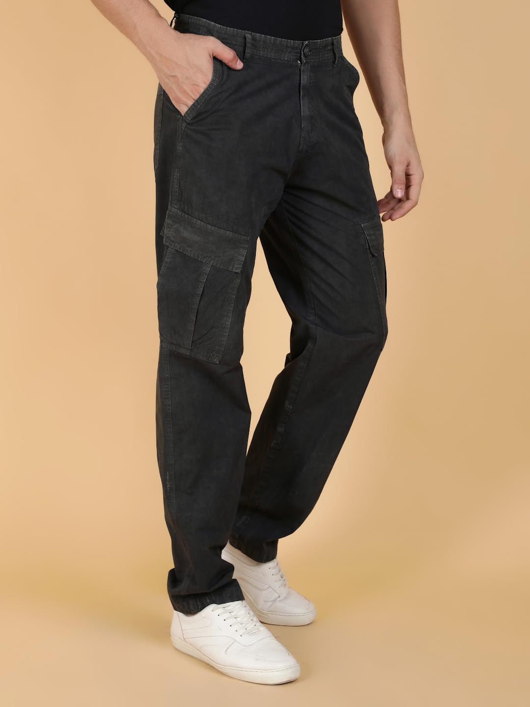 Kotty MenS Solid Multiple Pockets Comfortable And Strechable Cargo Jeans(Black,28)