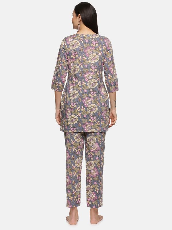 SMOWKLY Womens Printed Rayon Slub Mid Thighs Short Kurti With Relaxed Fit Pant Sylish Co-Ords Set || Trendy 3/4 Sleeve Kurta &