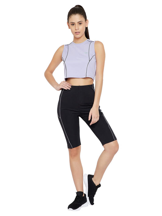 Clovia Womens Activewear Sleeveless Sports Crop Top (AT0153P12_Purple_XXL)