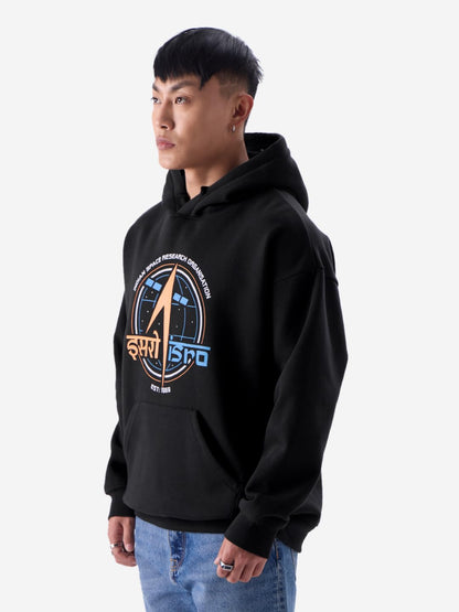 The Souled Store ISRO: Logo Men and Boys Long Sleeve Black Graphic Print Hooded Neck Oversized Fit Hoodies Oversized Hoodies Swe